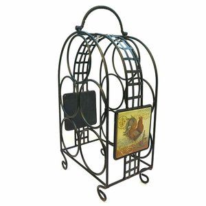 Wine Bottle Holder Wrought Iron Metal Rack Stand Rooster France Avignon Vintage